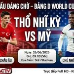Nhận định Thổ Nhĩ Kỳ vs Mỹ lúc 09h00 ngày 26/06 bảng D World Cup 2026. Xem trực tiếp bóng đá Full HD tốc độ cao tại Xoilac TV.